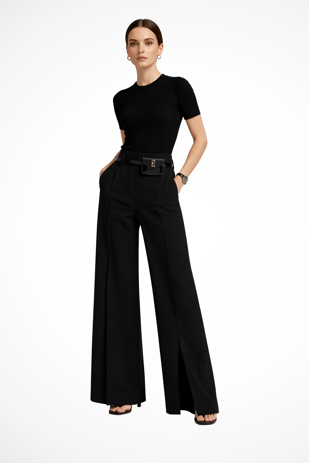 Comfortable women's wide leg pants, tailored with a high waist and belt, ideal for all-day wear and fashion.