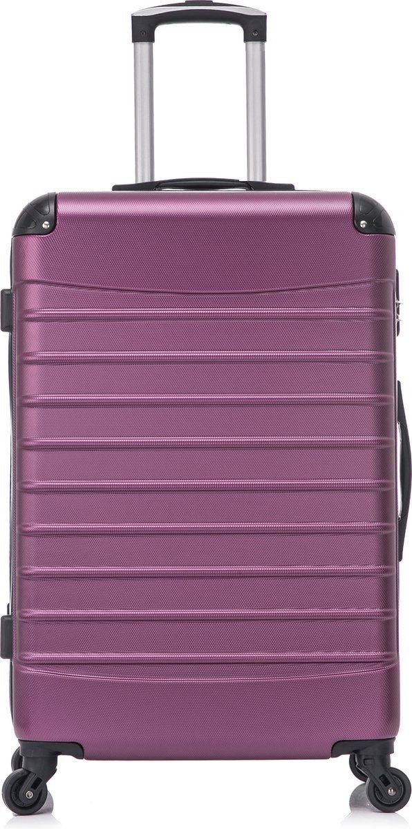 Compact purple 2-piece hard-shell luggage set, a travel essential with easy-to-maneuver wheels.