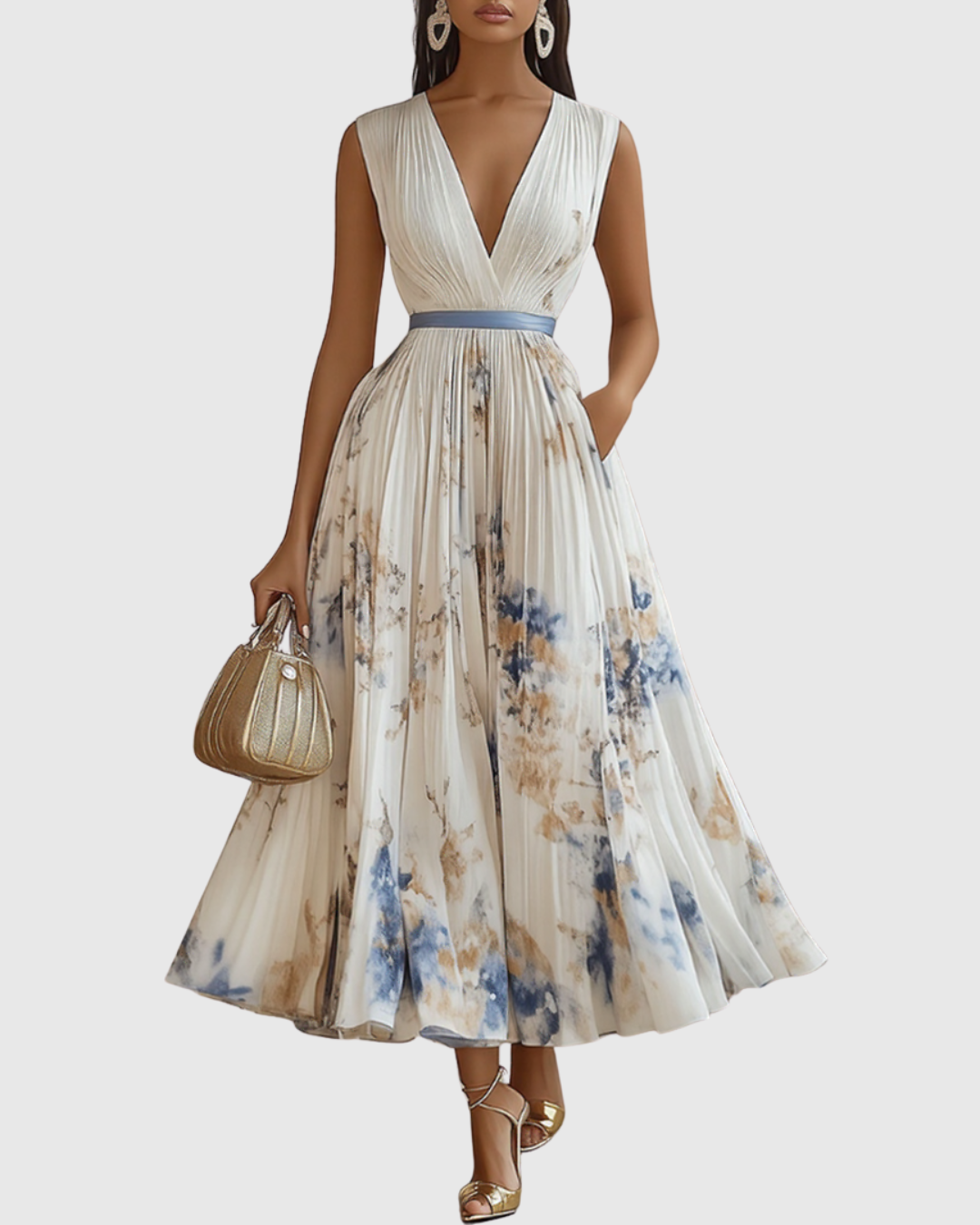 Women's V-Neck A-Line Midi Dress, a flattering & effortless style for summer occasions.