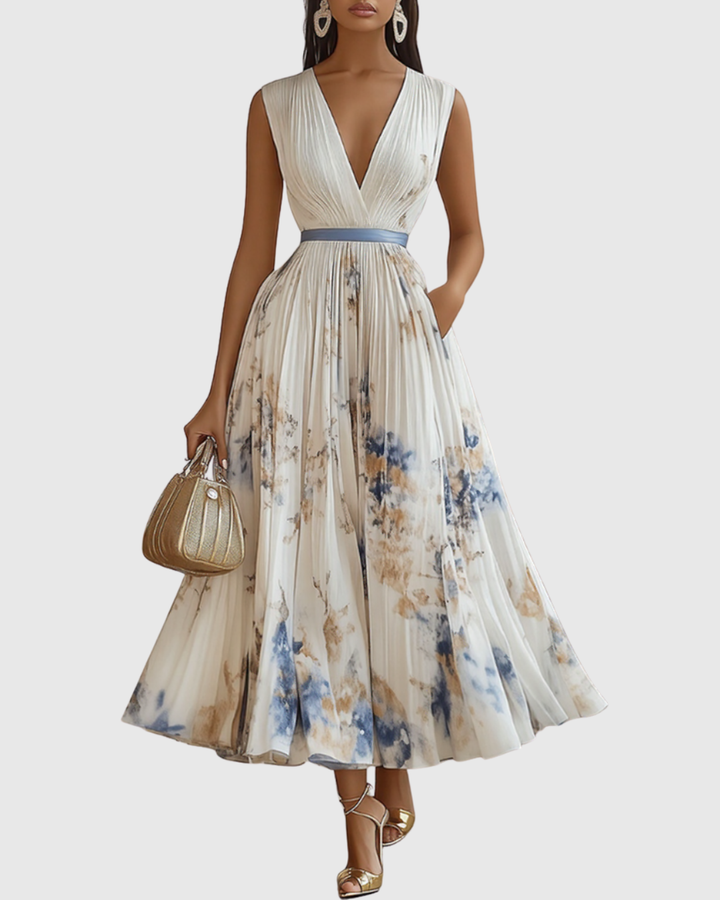 Women's V-Neck A-Line Midi Dress, a flattering & effortless style for summer occasions.