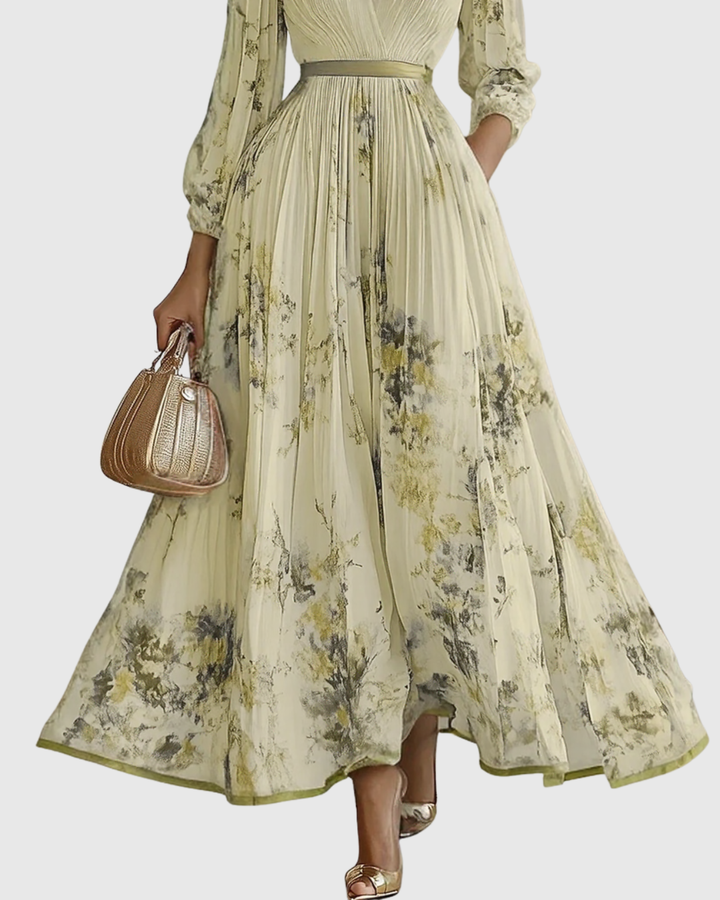 Elegant women's V-Neck A-Line midi dress, perfect for garden parties or casual outings.
