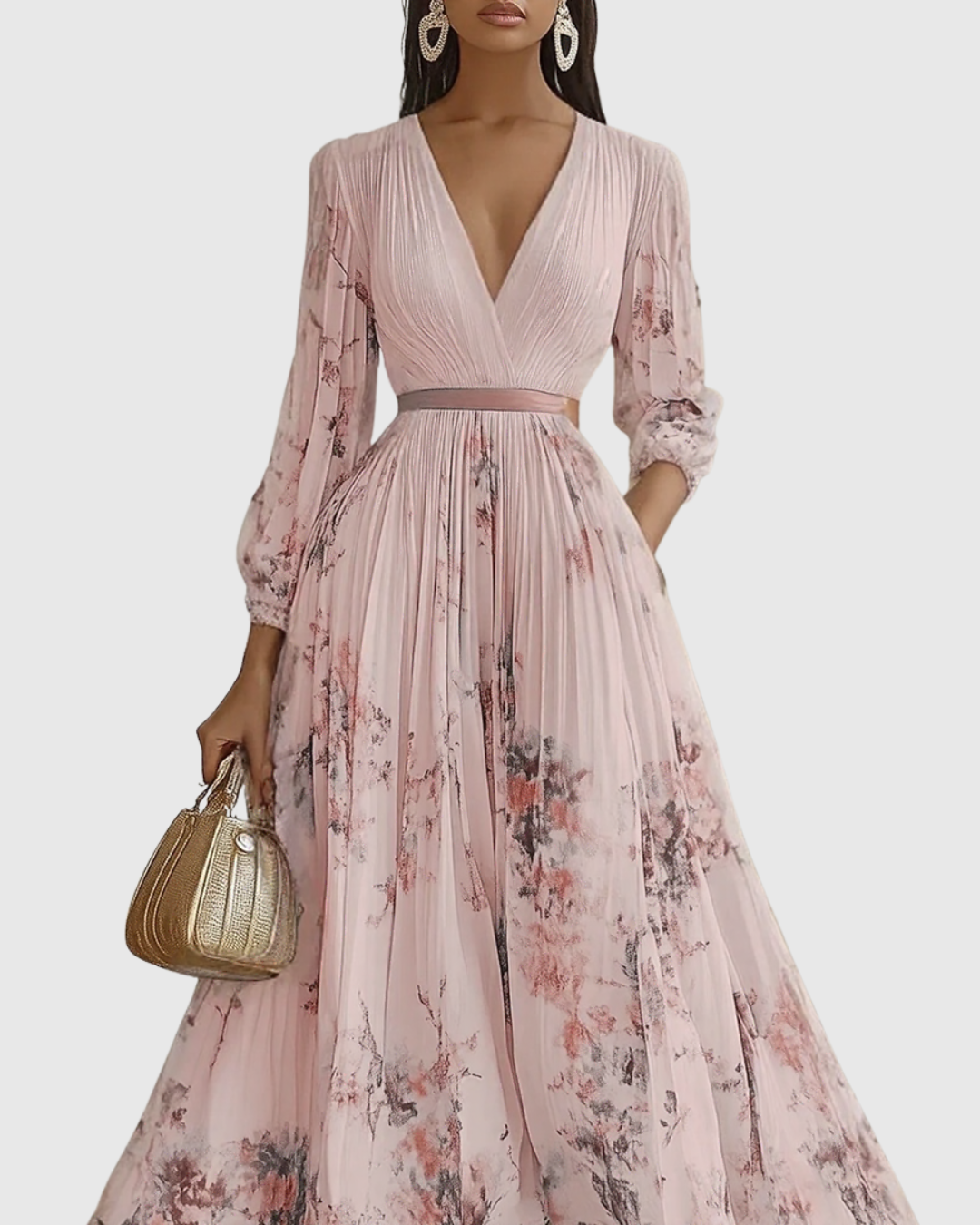 Fashionable women's V-Neck A-Line midi dress with a flattering V-neckline & A-line cut.