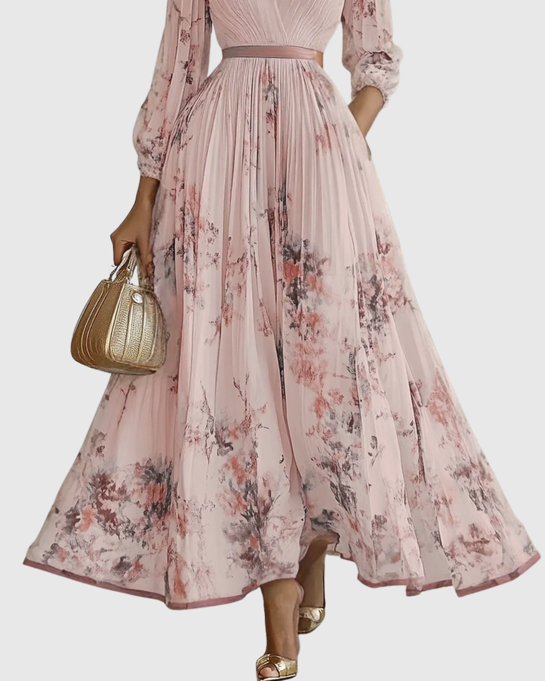 Women's midi dress, V-Neck, A-Line cut, with a beautiful floral print for summer elegance.