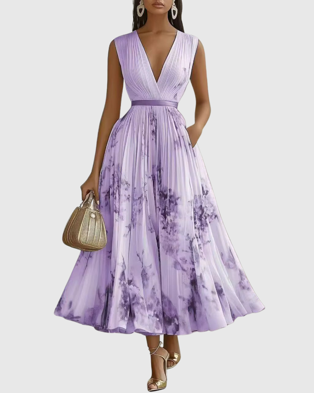 Effortless women's V-Neck A-Line midi dress, offering flattering style & comfort for any occasion.