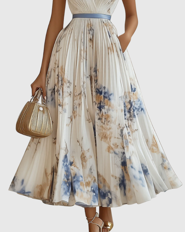 Casual sleeveless V-Neck A-Line midi dress for women, comfortable & versatile for everyday wear.
