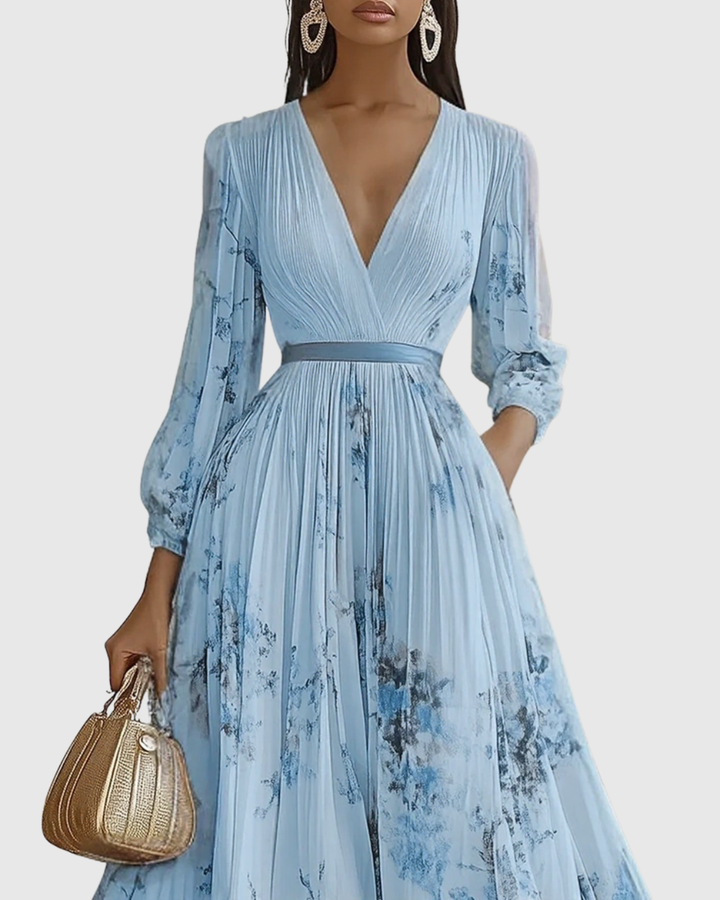 Summer V-Neck A-Line midi dress for women, breezy & comfortable for warm weather elegance.