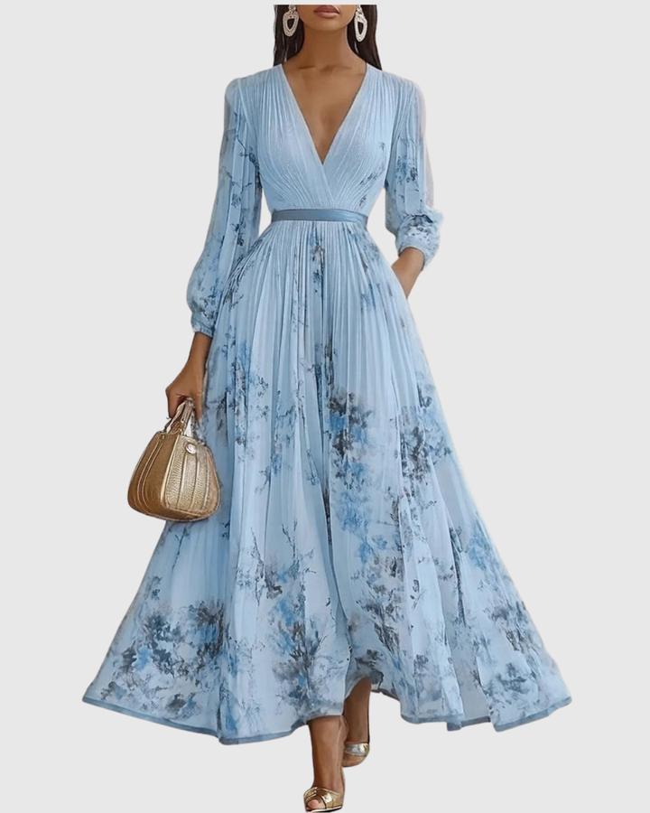 Versatile women's V-Neck A-Line midi dress, suitable for both casual and elegant summer events.
