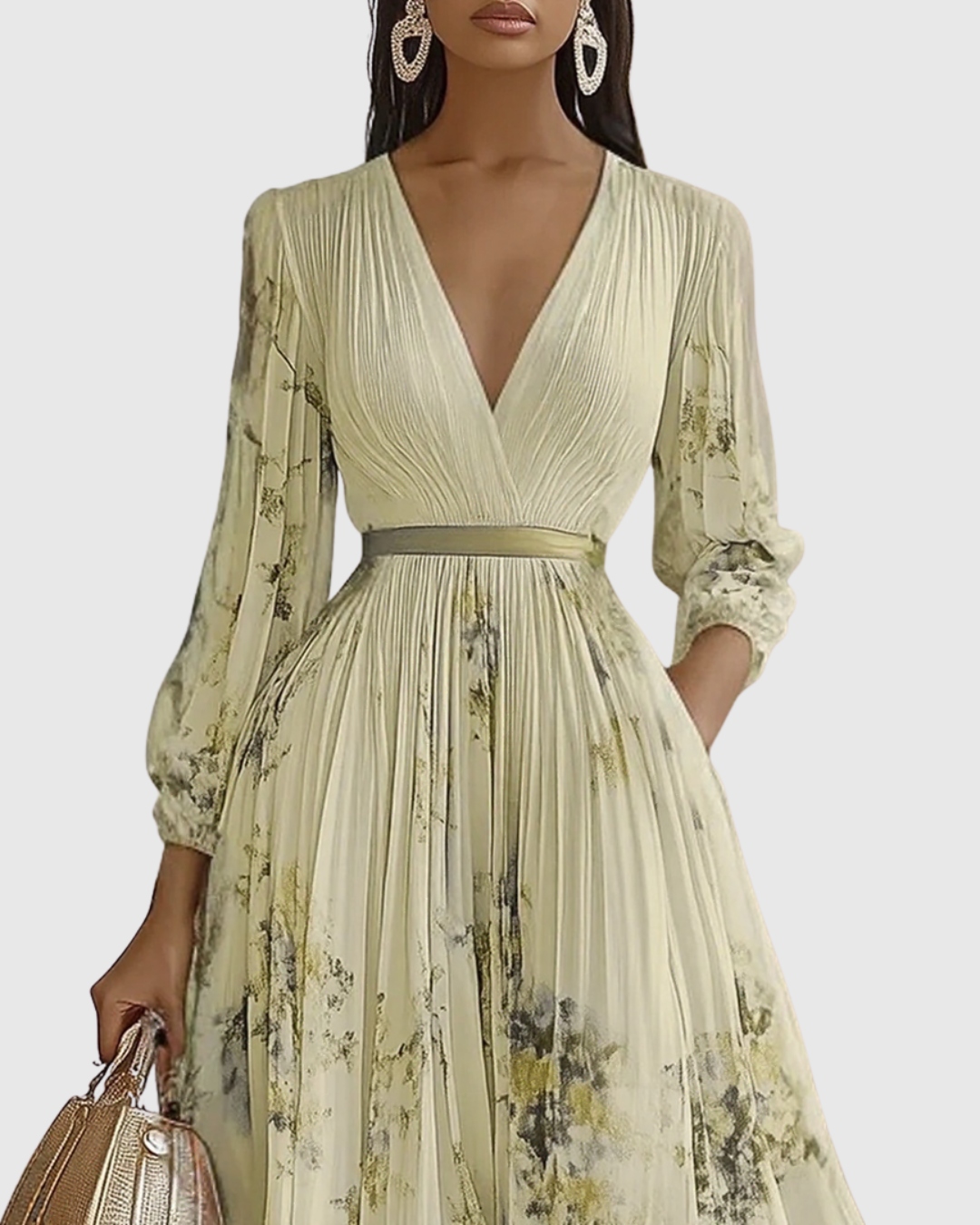 Chic women's V-Neck A-Line midi dress featuring a vibrant floral pattern, ideal for summer.