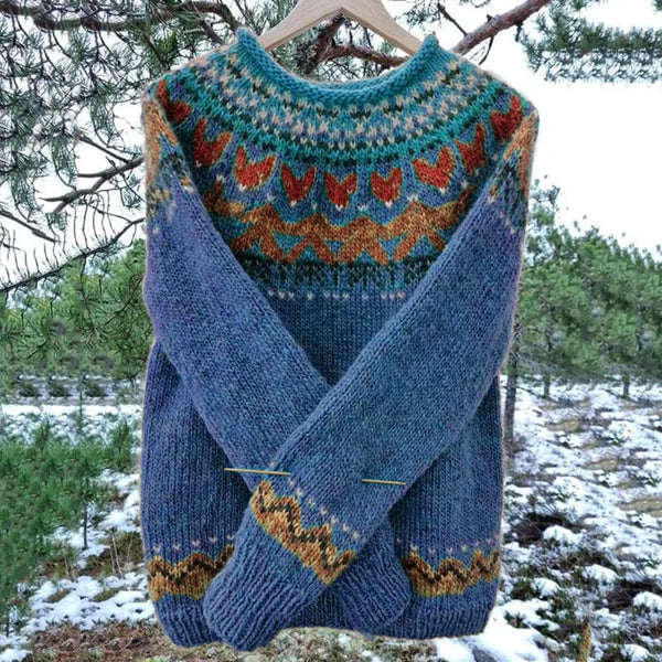 Women's classic Icelandic knit sweater, a warm, comfortable long-sleeve pullover for winter and casual wear.