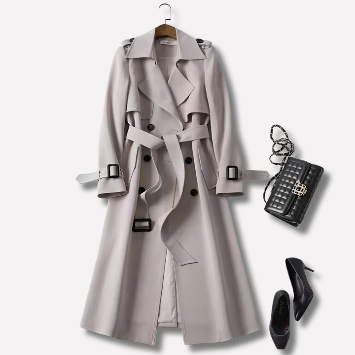 Stylish women's vintage trench coat, perfect for fall fashion & spring layering. A versatile, long outerwear jacket.