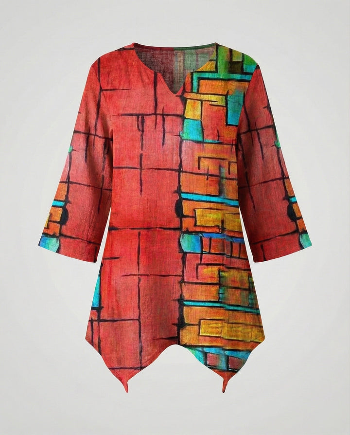 Fashionable women's V-neck long sleeve top, vintage style for elegant and versatile wear.
