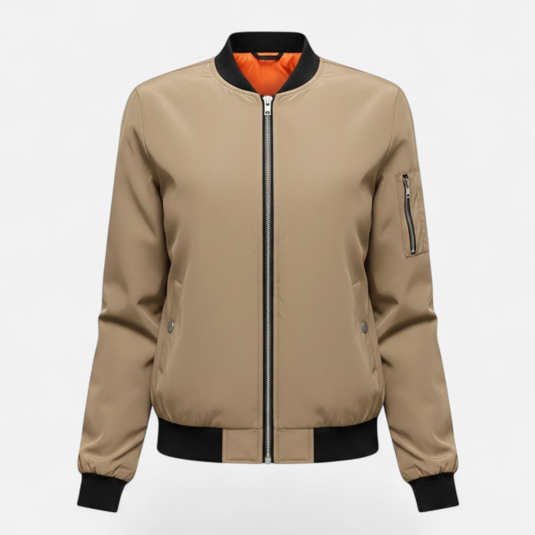 Womens vintage style zip bomber jacket, a must-have for fall outerwear trends.