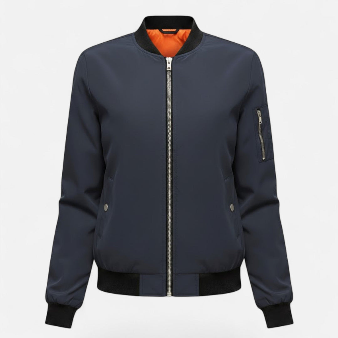 Elegant ladies vintage zip bomber jacket, versatile for everyday fall fashion.