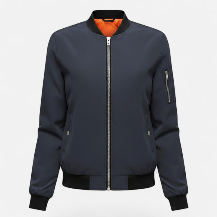Elegant ladies vintage zip bomber jacket, versatile for everyday fall fashion.