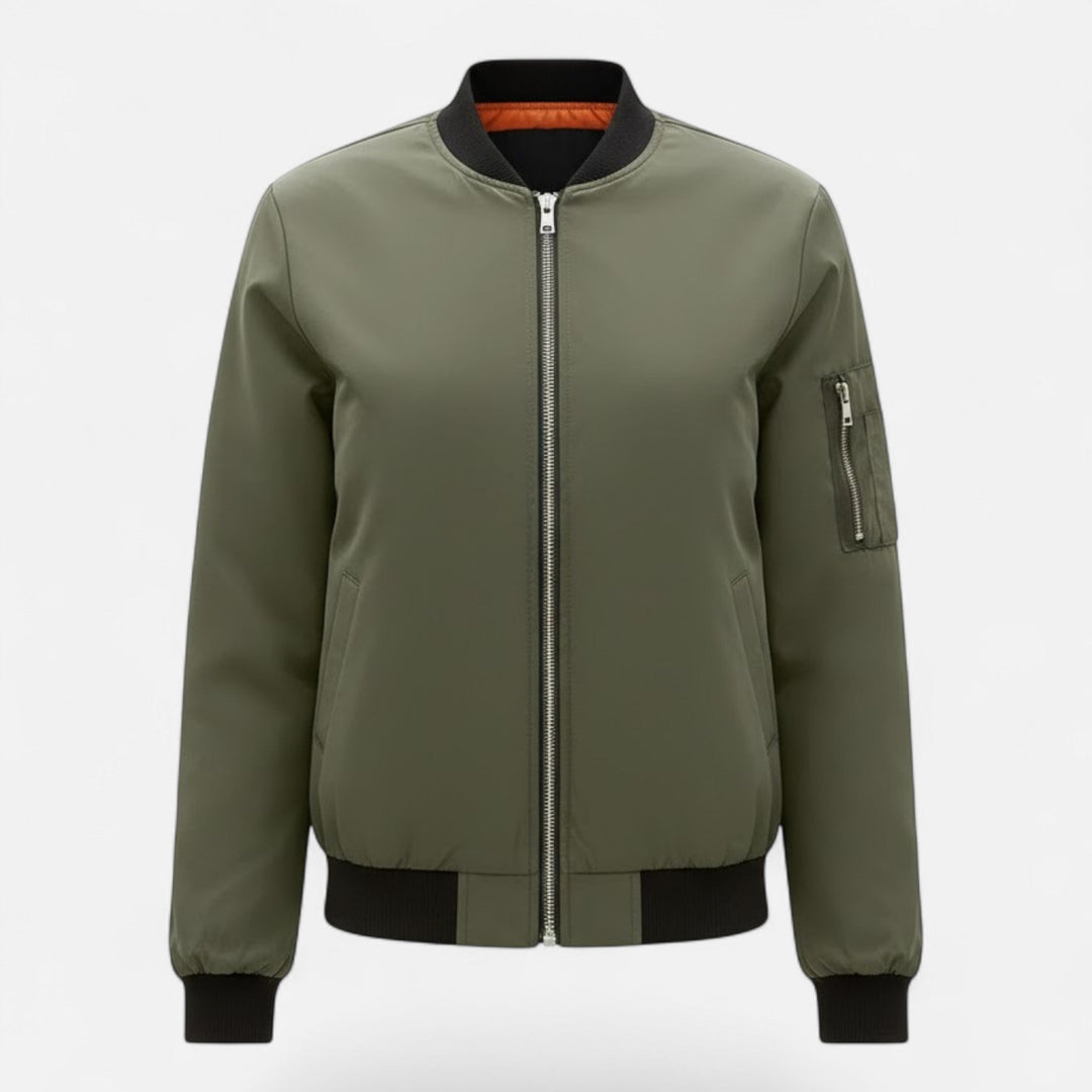 Versatile ladies vintage zip bomber jacket, ideal for fall fashion & outerwear.