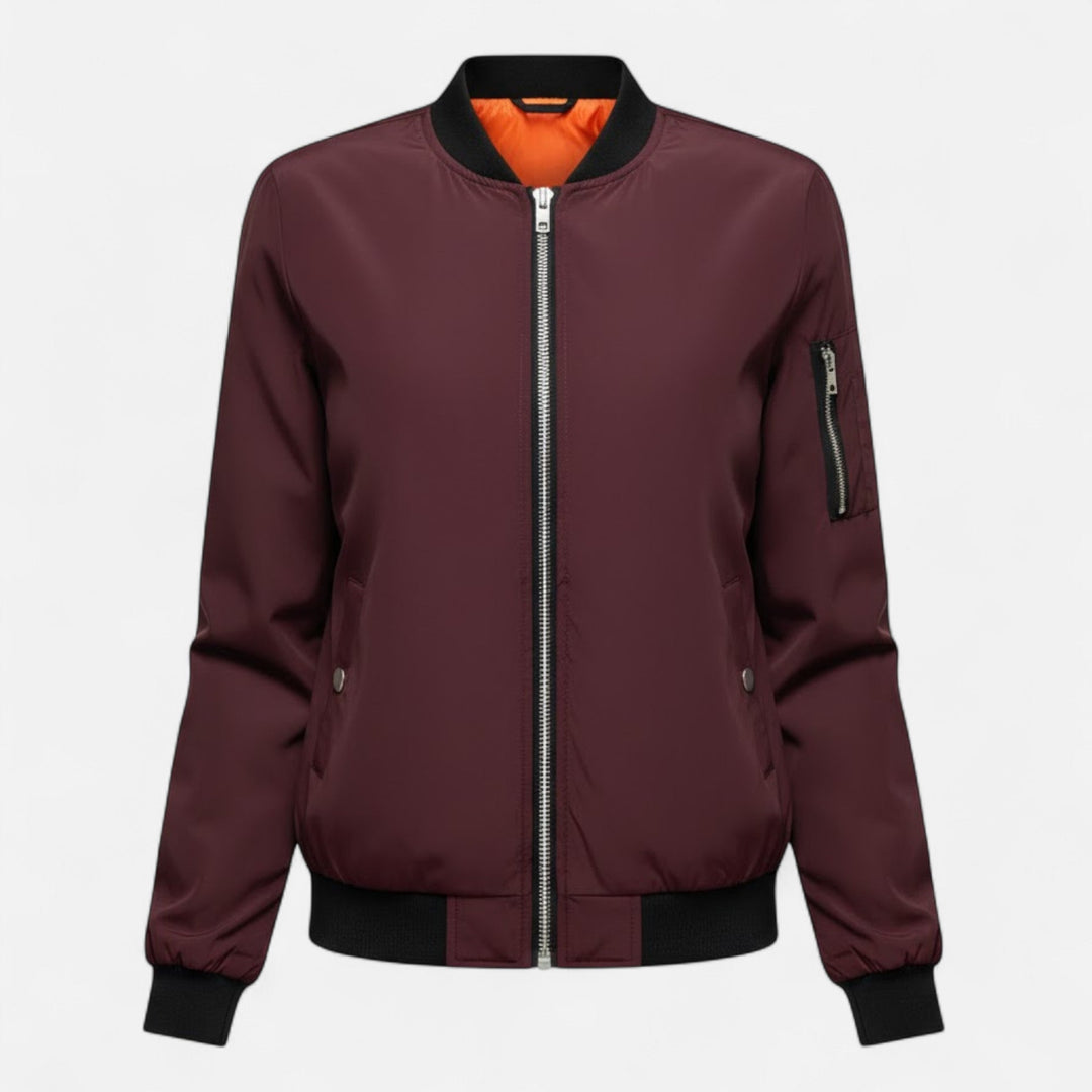 Everyday style women's vintage zip bomber jacket, chic outerwear for fall seasons.