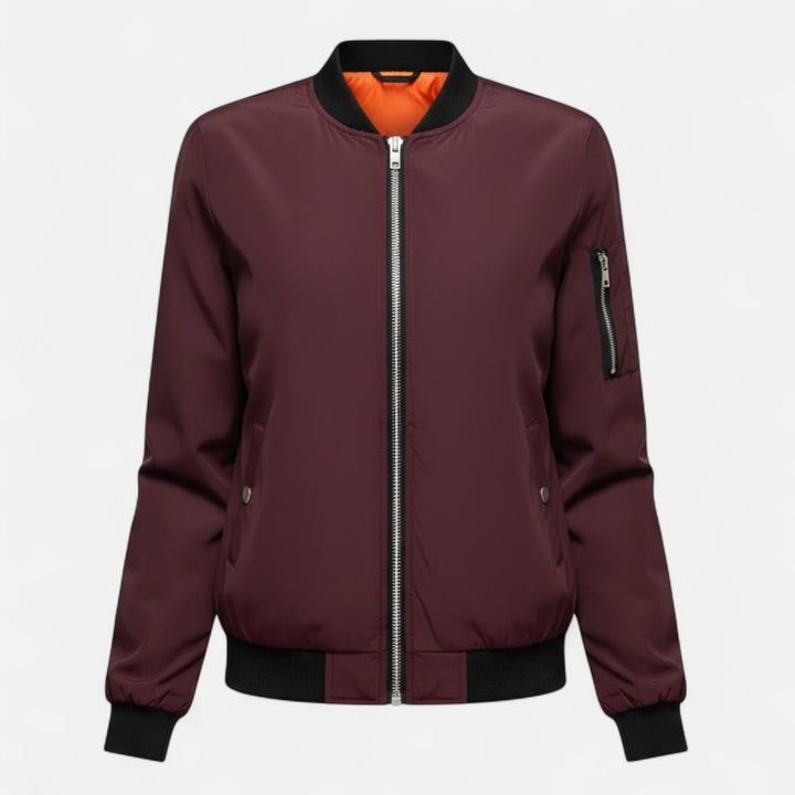 Everyday style women's vintage zip bomber jacket, chic outerwear for fall seasons.