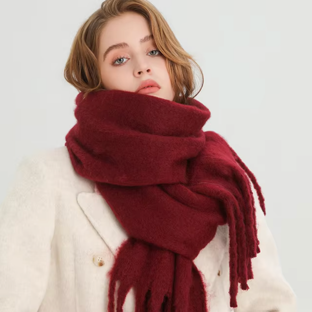 Women's warm winter scarf, cozy & stylish, pashmina style with soft fringes.