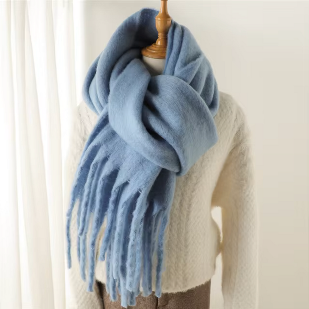 Textured warm winter scarf for women, soft & cozy with stylish fringes, for elegant fashion.