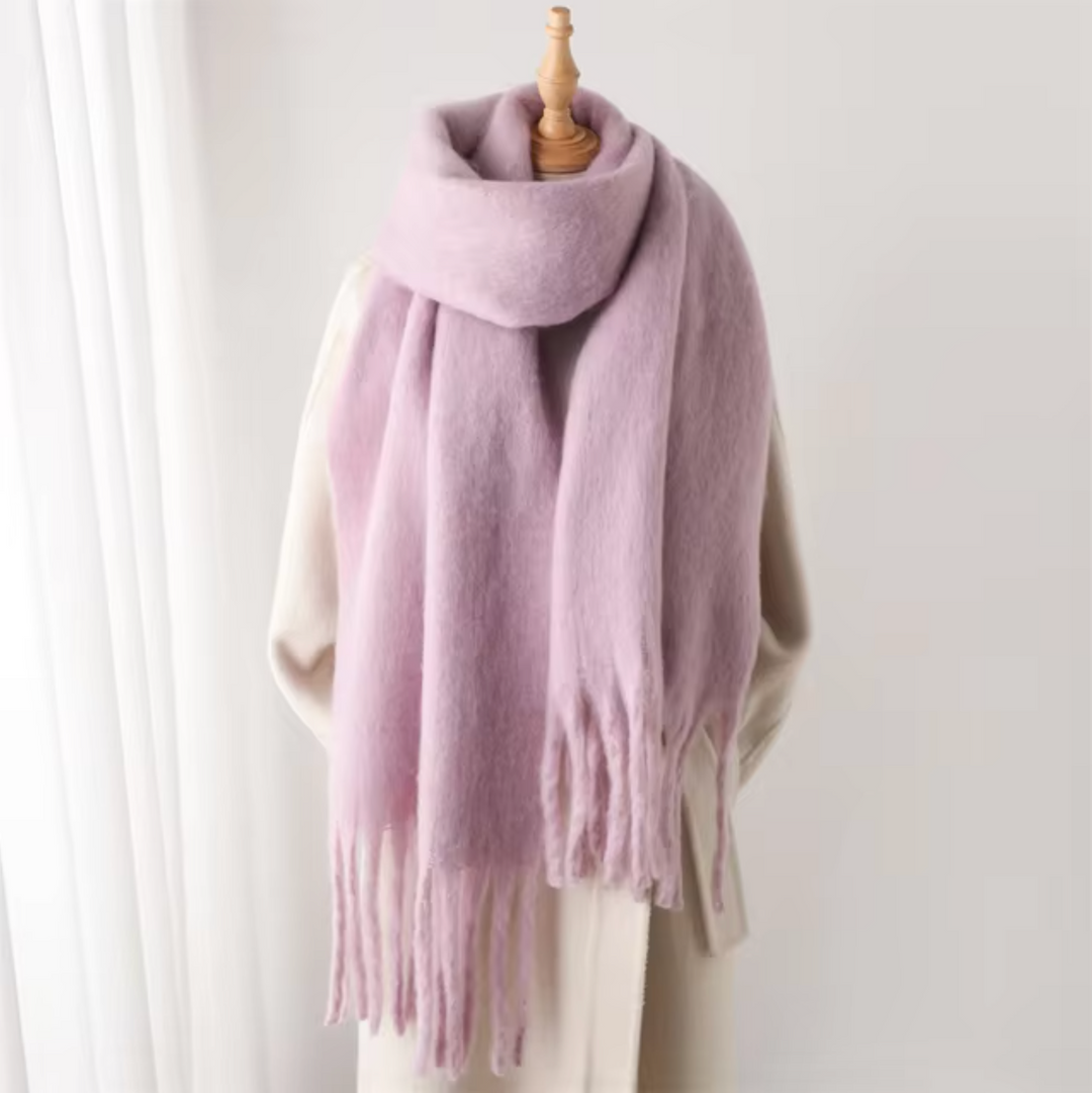 Layering women's winter scarf, warm & cozy pashmina style with fashionable fringed detail.