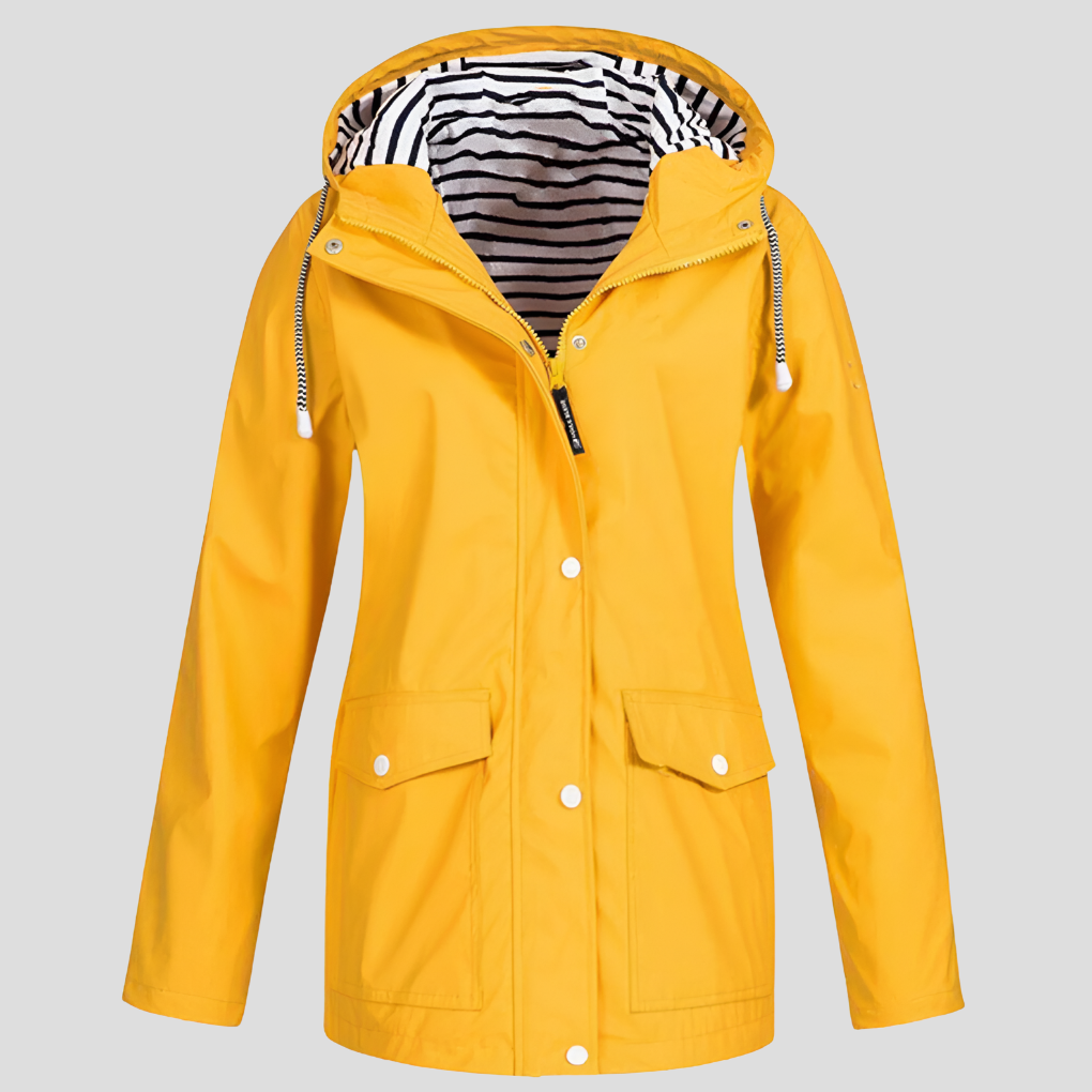 Women's water-resistant hooded outdoor jacket, lightweight and perfect for spring travel.
