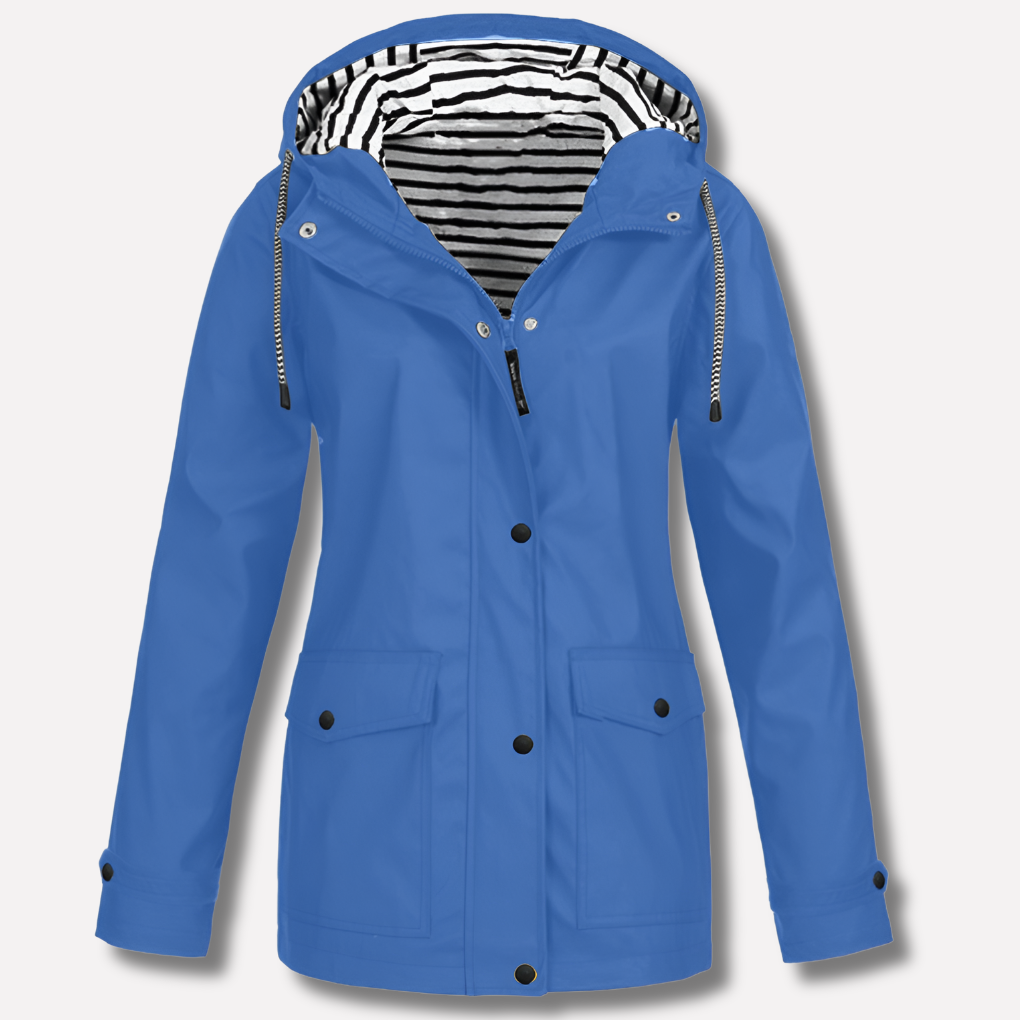 Durable women's water-resistant hooded jacket, providing excellent protection for outdoor wear.