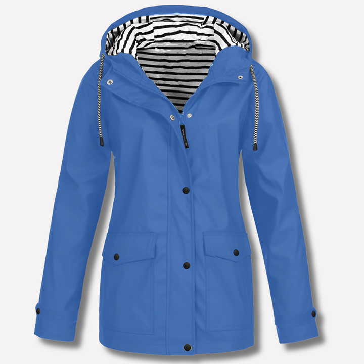 Durable women's water-resistant hooded jacket, providing excellent protection for outdoor wear.