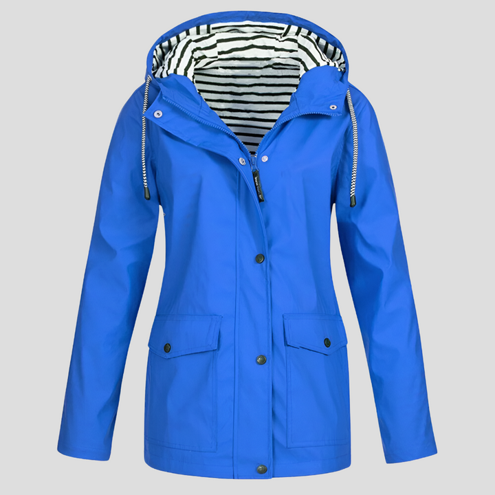 Versatile women's hooded outdoor jacket, water-resistant and lightweight, perfect for travel.