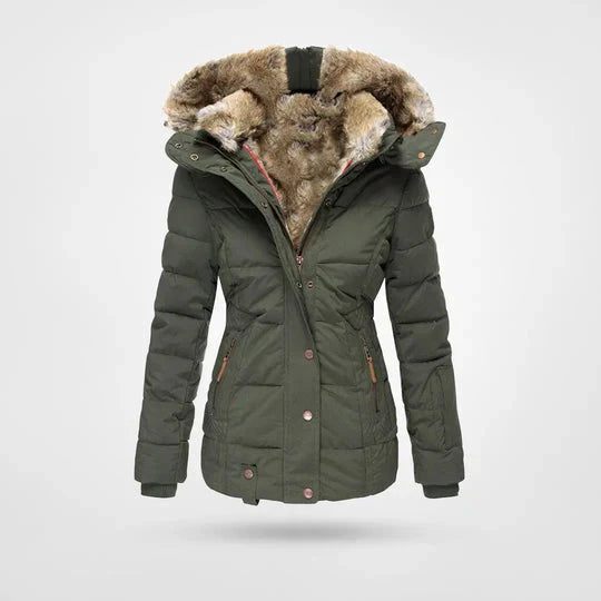 Stylish women's insulated winter jacket, weatherproof for outdoor adventures & everyday cold weather wear.