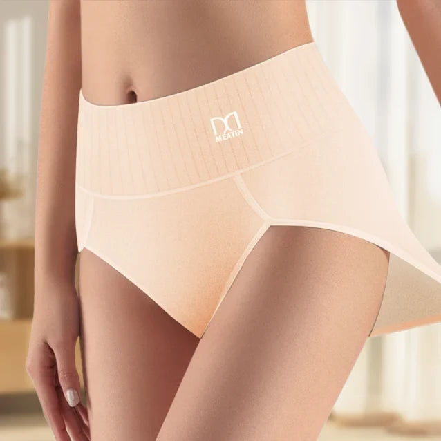 Women's 6-pack high-waisted shaping briefs in beige for seamless tummy control & smooth confidence.