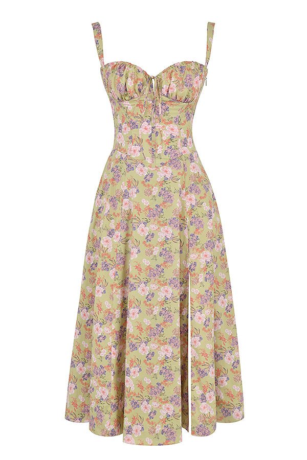 Women's Arabella waist dress with sweetheart neckline, light summer fabric, adjustable fit for elegant silhouette styling.