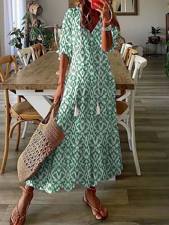 "Women's Beige Bohemian Summer Dress: Tayla, Loose Fit, Breezy, Perfect for Sun-Kissed Occasions, Multiple Colors"