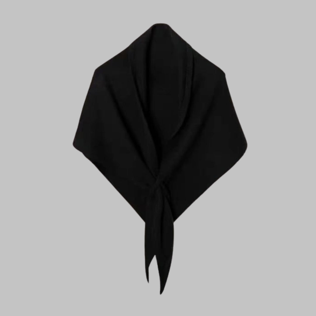 Stylish women's triangle shawl with bold horizontal stripes, a comfy fashion wrap.