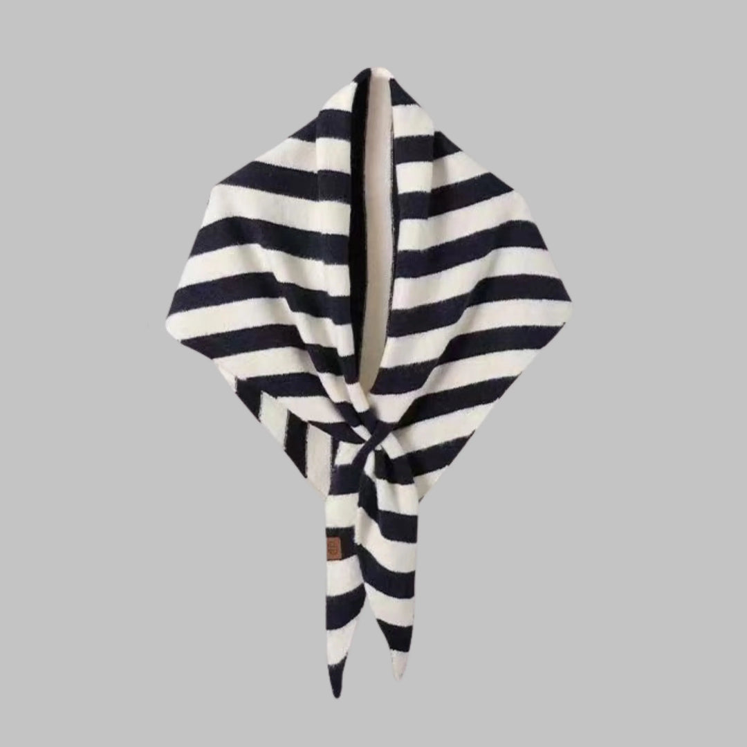 Chic women's triangle shawl featuring bold horizontal stripes for seasonal fashion.