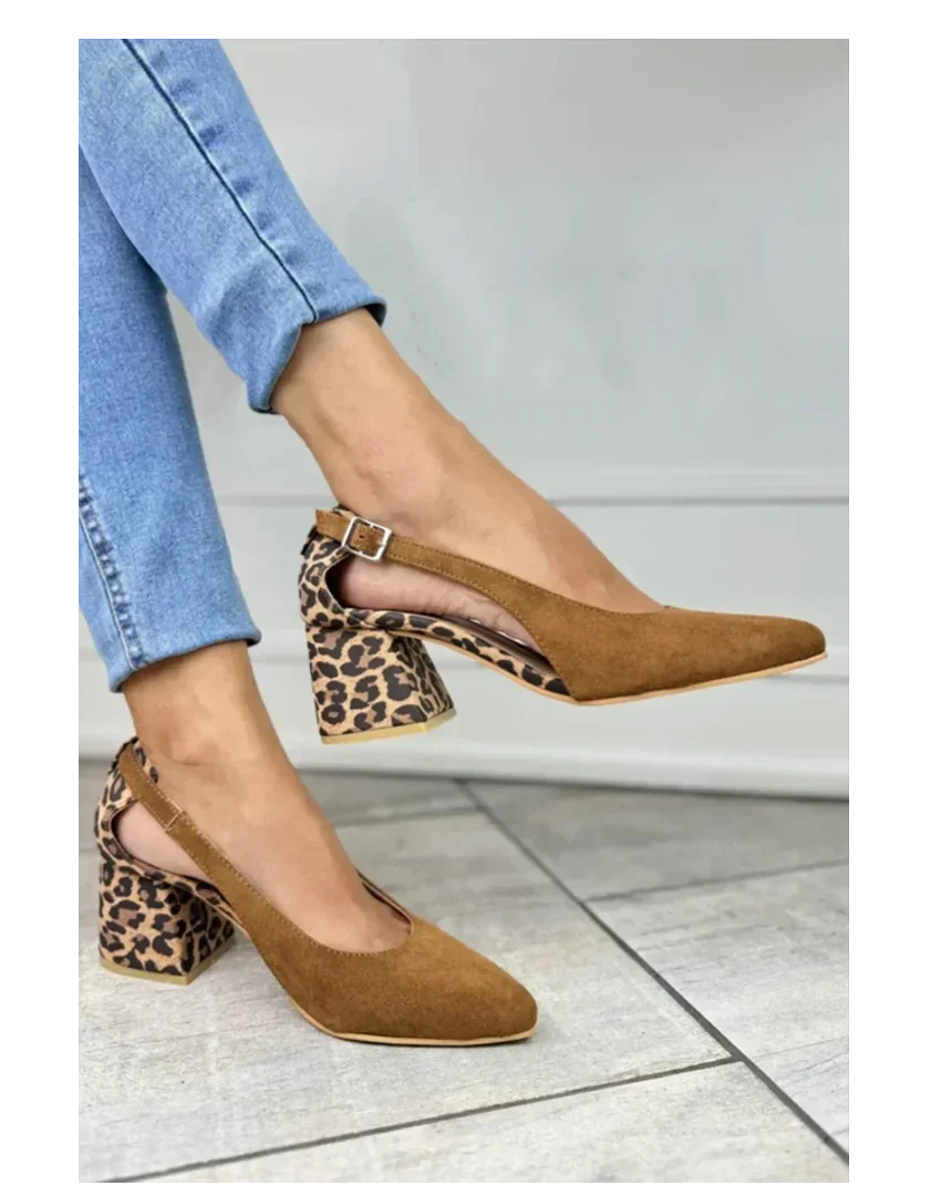 Women's leopard print D'Orsay slingback heels with a pointed toe and sturdy block heel for elegant fashion.