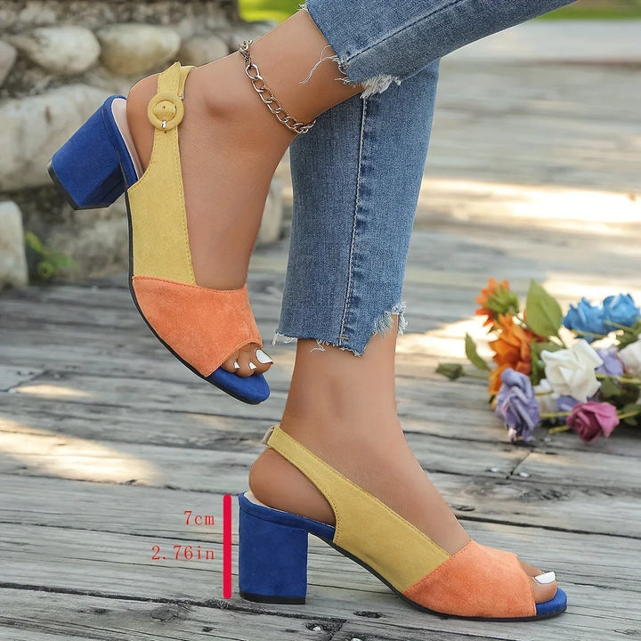 Comfortable women's open-toe sandals. Chic color-block, stable block heel, and supportive slingback.