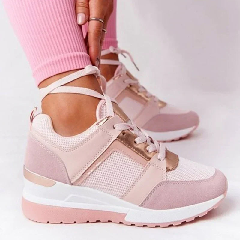 Women's comfort sneakers with breathable mesh, lightweight sole, and versatile design in beige, grey, khaki, pink, or white.