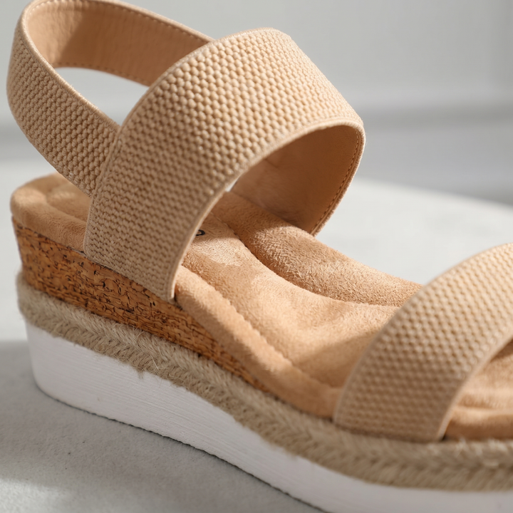 Women's comfortable walking sandals, elastic strap, wedge heel, orthopaedic arch support.