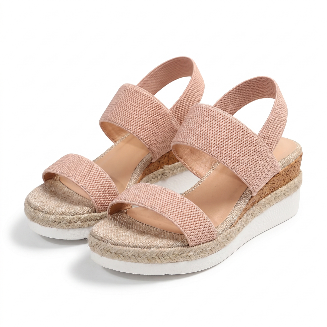 Women's summer wedge sandals, slip-on with elastic strap, orthopaedic arch support.