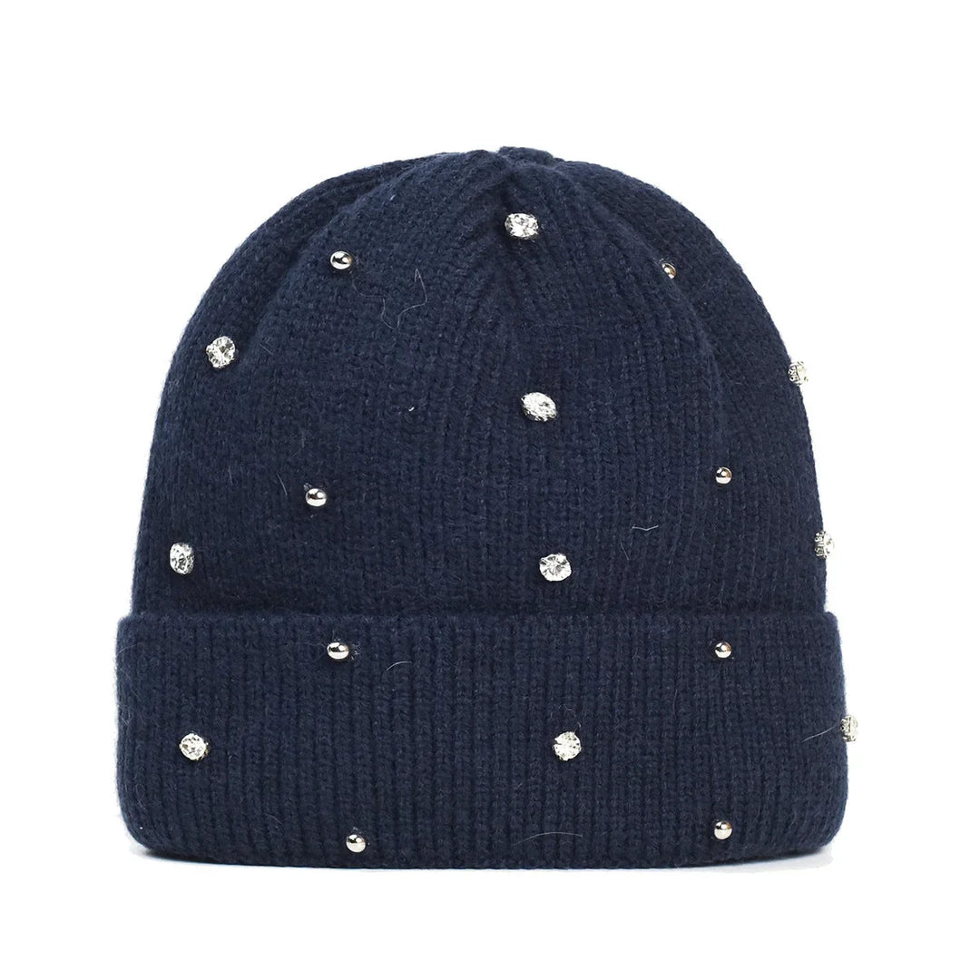 Fashionable women's embellished beanie, a soft and warm winter accessory with a shimmering design.
