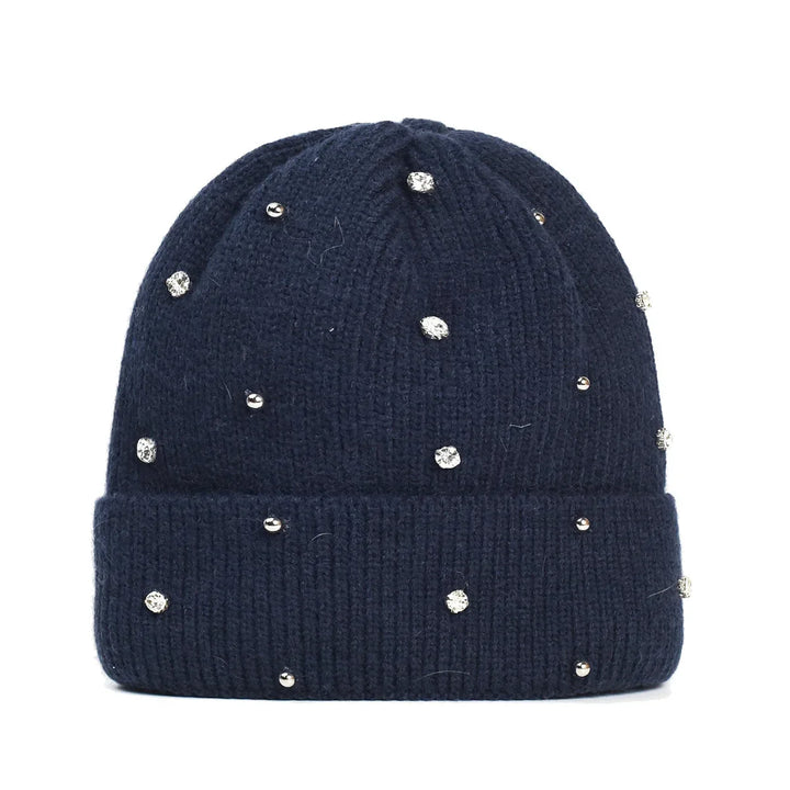 Fashionable women's embellished beanie, a soft and warm winter accessory with a shimmering design.