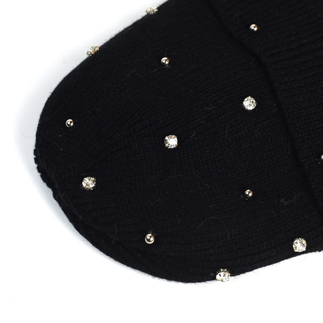 Soft knit embellished hat for women, a comfortable and warm accessory with a festive sparkle design.