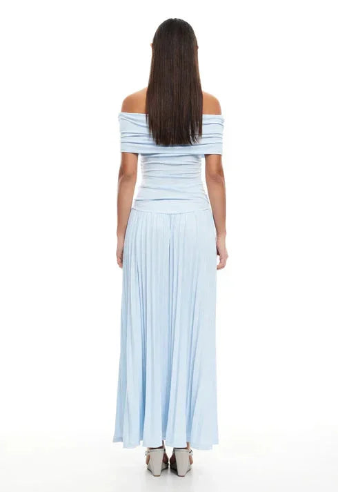 Cream off-shoulder maxi dress, ultimate women's flowy summer style for comfort & elegance.
