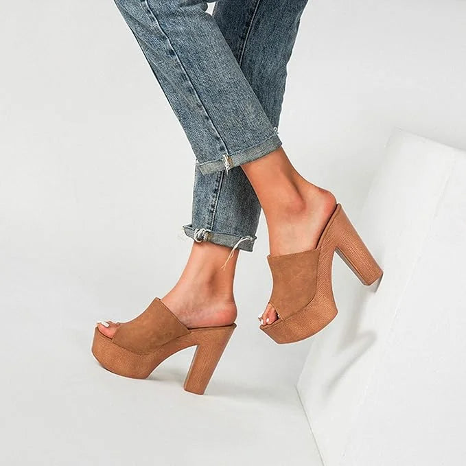 Stylish dark blue platform sandals for women, showcasing a modern chunky heel design.