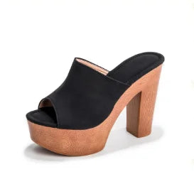 Fashion-forward dark blue platform sandals for women, providing a chic chunky heel lift.