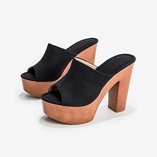 Women's comfortable dark blue chunky heel platform sandals for effortless summer style.