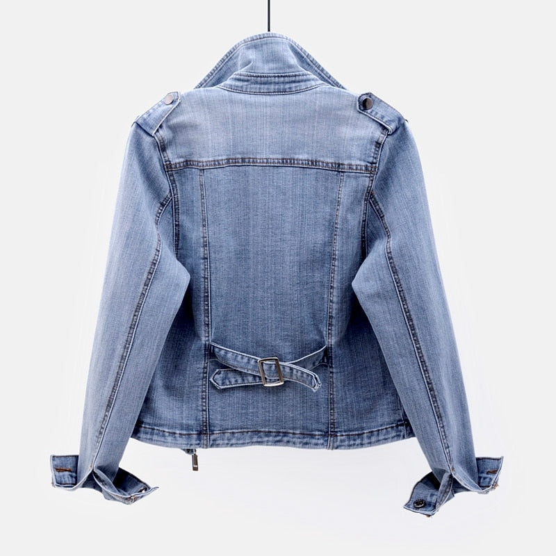 Women's classic denim jacket with button closure and pockets in Light Blue.