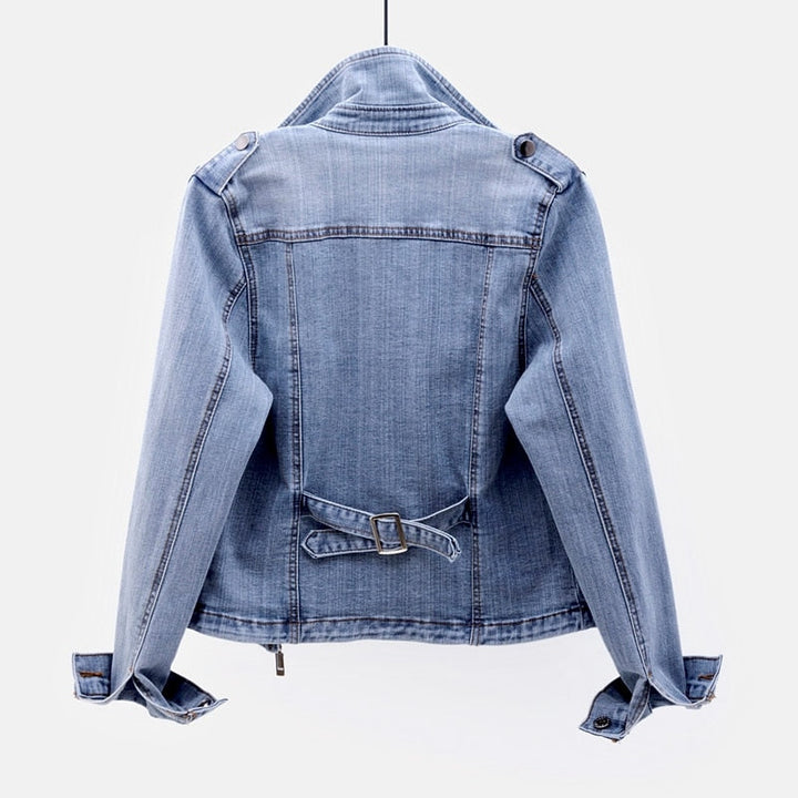 Women's classic denim jacket with button closure and pockets in Light Blue.
