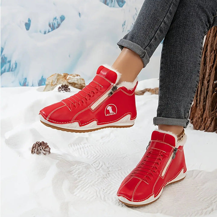 Women's comfort winter boots, zip-up style, wide fit, featuring a plush faux-fur interior.