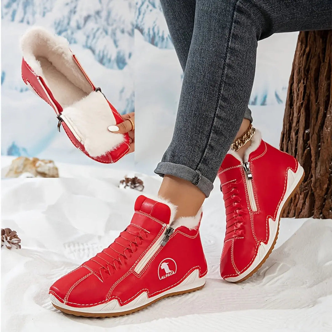 Plush faux-fur lined women's winter boots, wide fit, offering cozy warmth & easy zip-up.